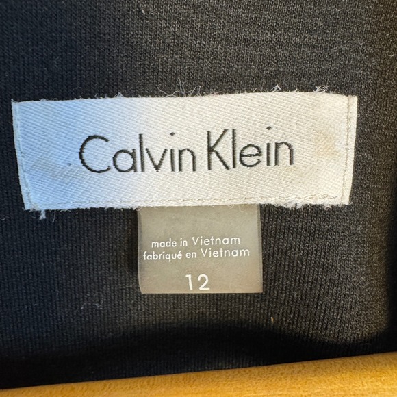 Calvin Klein Black Sheath Dress with Striped Hem Size 12 Jersey Casual Rear Zip - Picture 4 of 16